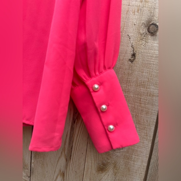 CeCe Pink Button Down Shirt with Notched Collar & Cuffed Sleeves Size Small NWT‎ - Picture 5 of 16